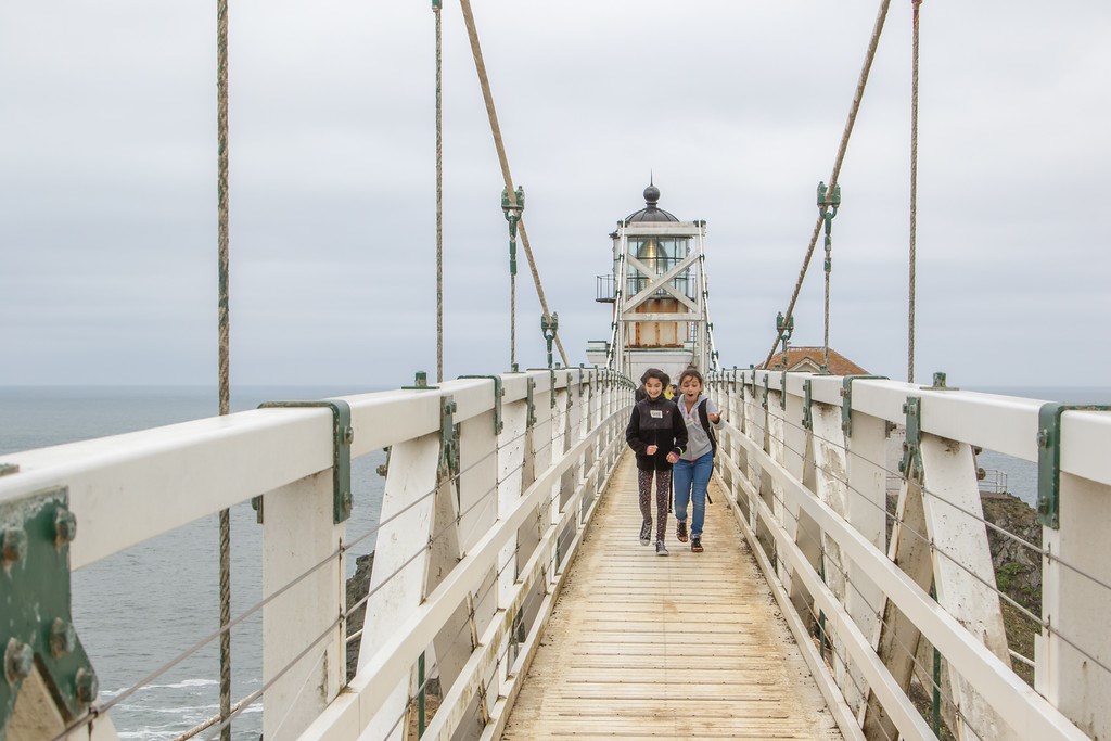 Intrepid students cross the infamously wobbly suspension bridge at Point Bonita Intrepid students cross the infamously wobbly suspension bridge at Point Bonita