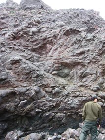 Stacks of pillow basalt at black sand beach in the Marin Headlands. Stacks of pillow basalt at black sand beach in the Marin Headlands.