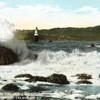 colored postcard showing surf breaking over rocks