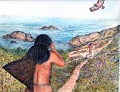 illustration showing Coast Miwok at water's edge