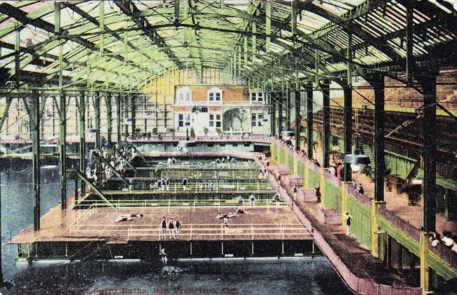 historic colored postcard showing interior of ornate public bathhouse historic colored postcard showing interior of ornate public bathhouse