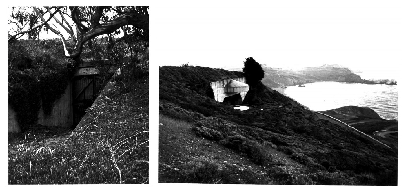 Battery Townsley, view of entrance and the gun emplacement looking south, 1973