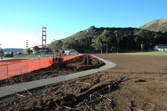 construction of a new sidewalk at the Fort Baker parade ground