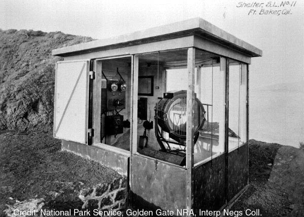 photo of permanent searchlight on open bluffs at the coast