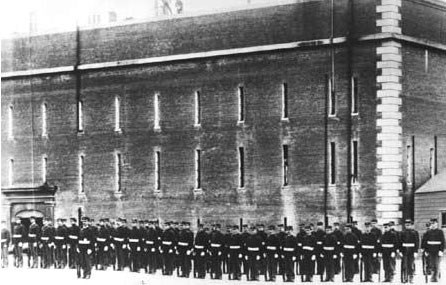 photo of Civil War troops at attention in front of Fort Point