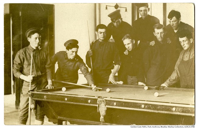 GOGA-1766 Bradley Shelley Collection Raymond Shelley playing billiards