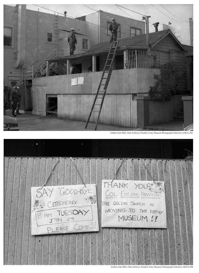 GOGA-1766 Presidio Army Museum Photograph Collection EQ Cottage Goodbye Ceremony Sign & moving
