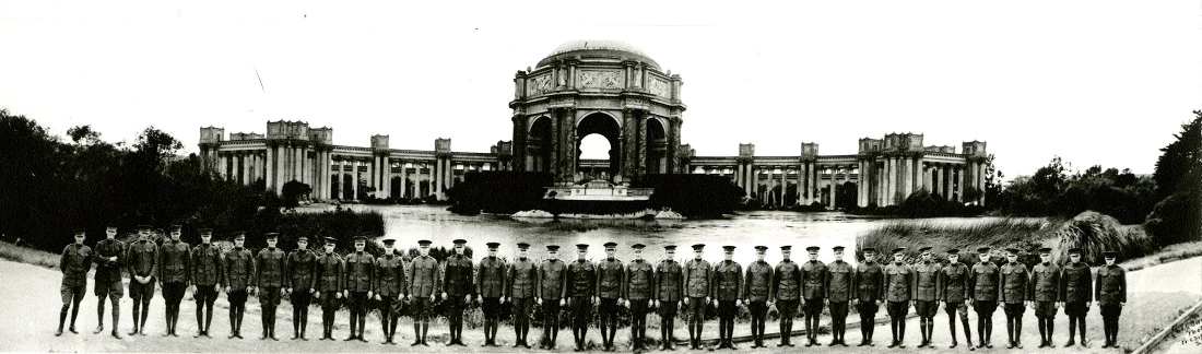 GOGA 34006 panoramic view of soldiers in front of Palace of Fine Arts c1918 Panoramic view of soldiers in front of Palace of Fine Arts c1918