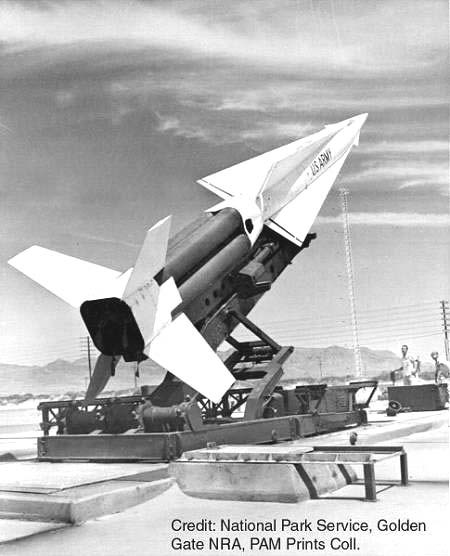 Photo of Nike missile on launch pad