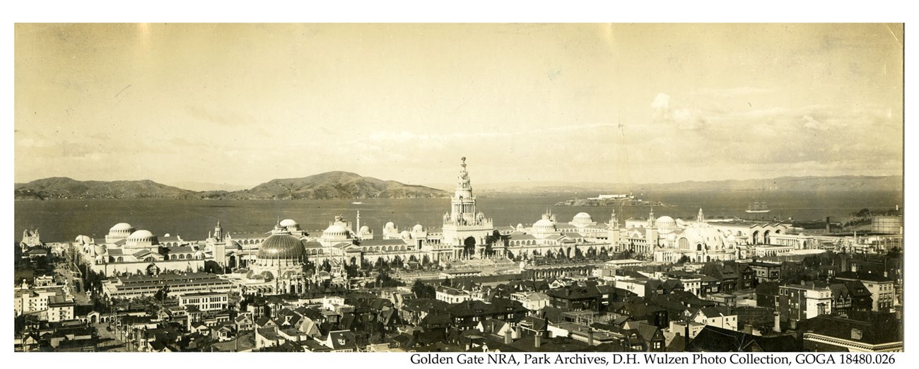 PPIE Panoramic shot looking towards the bay, 1915