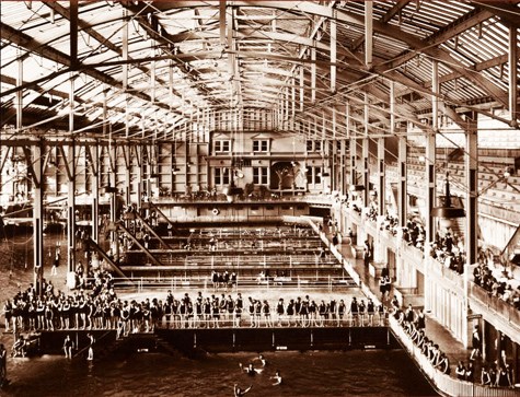 historic image of Sutro Baths interior