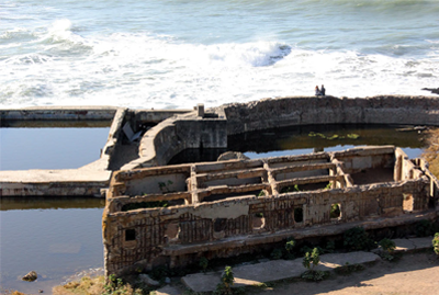 Close-up view of remnants of building and Sutro Baths pools remnants.
