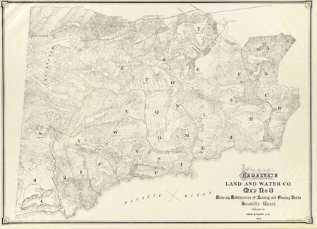 historic map showing Marin penisula dividing into separate ranch parcels