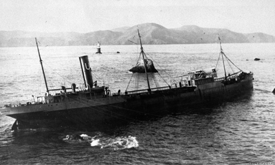 Large Boat in San Francisco Bay listing to one side. Large Boat in San Francisco Bay listing to one side.