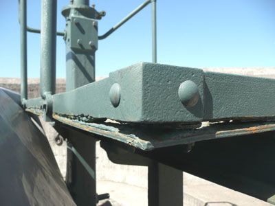 corroded corner brack of historic cannon platform