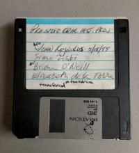 A 3.5-inch floppy disk containing interviews from the Presidio Oral History Project.