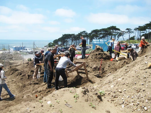 volunteers working on archeology site