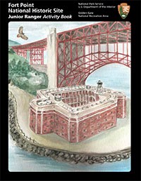 Jr Ranger Book with aeriel illustration of Fort Point