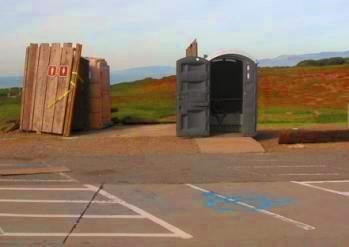 Old portable restrooms at Fort Funston.