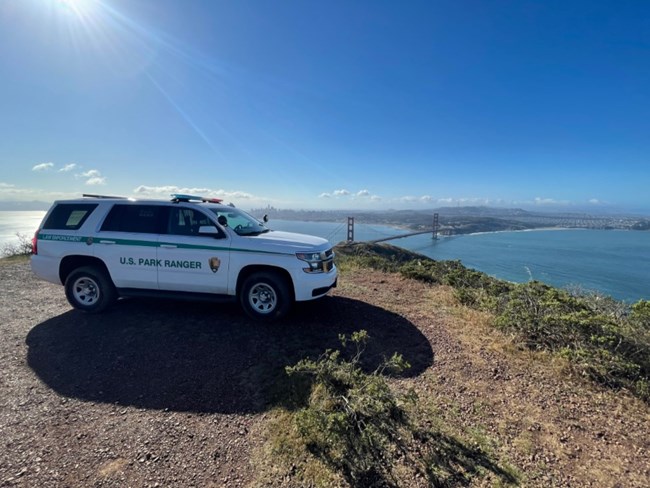 Visitor and Resource Protection SUV with Golden Gate Bridge in background