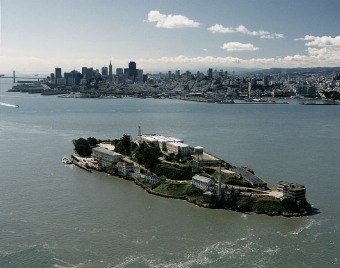 Aerial view of Alcatraz and the San Francisco city skyline Aerial view of Alcatraz and the San Francisco city skyline