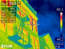 Infrared image of heat loss from building Infrared image of heat loss from building