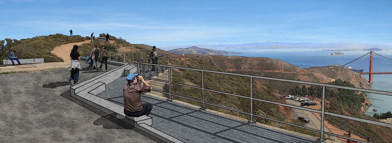 Design concept drawing of Hawk Hill Phase 3 visitor seating and safety railings.
