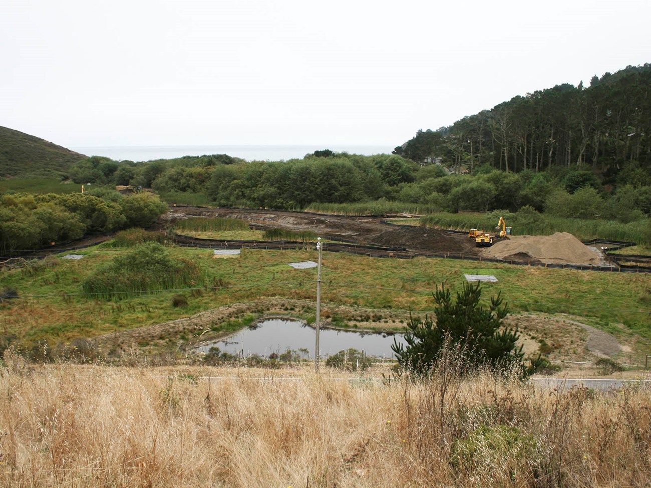 Photo of construction equipment during restoration work at Muir Beach.