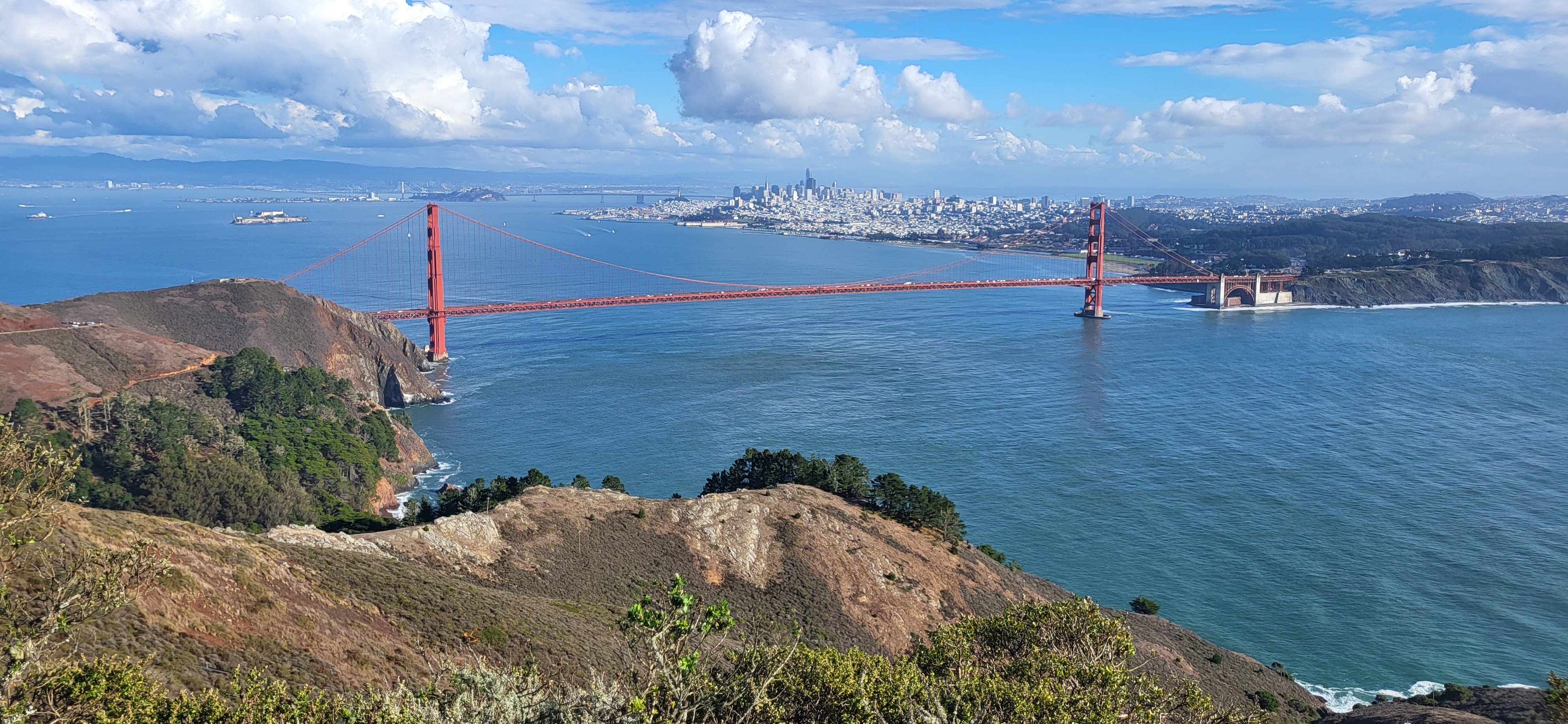 View from Hawk Hill of Golden Gate Bridge and San Francisco Bay
