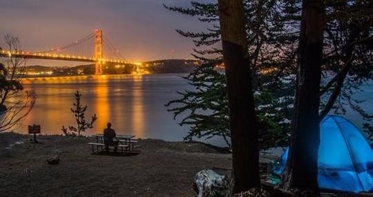 View from Kirby Cove Campsite with Golden Gate Bridge to the left. View from Kirby Cove Campsite with Golden Gate Bridge to the left.