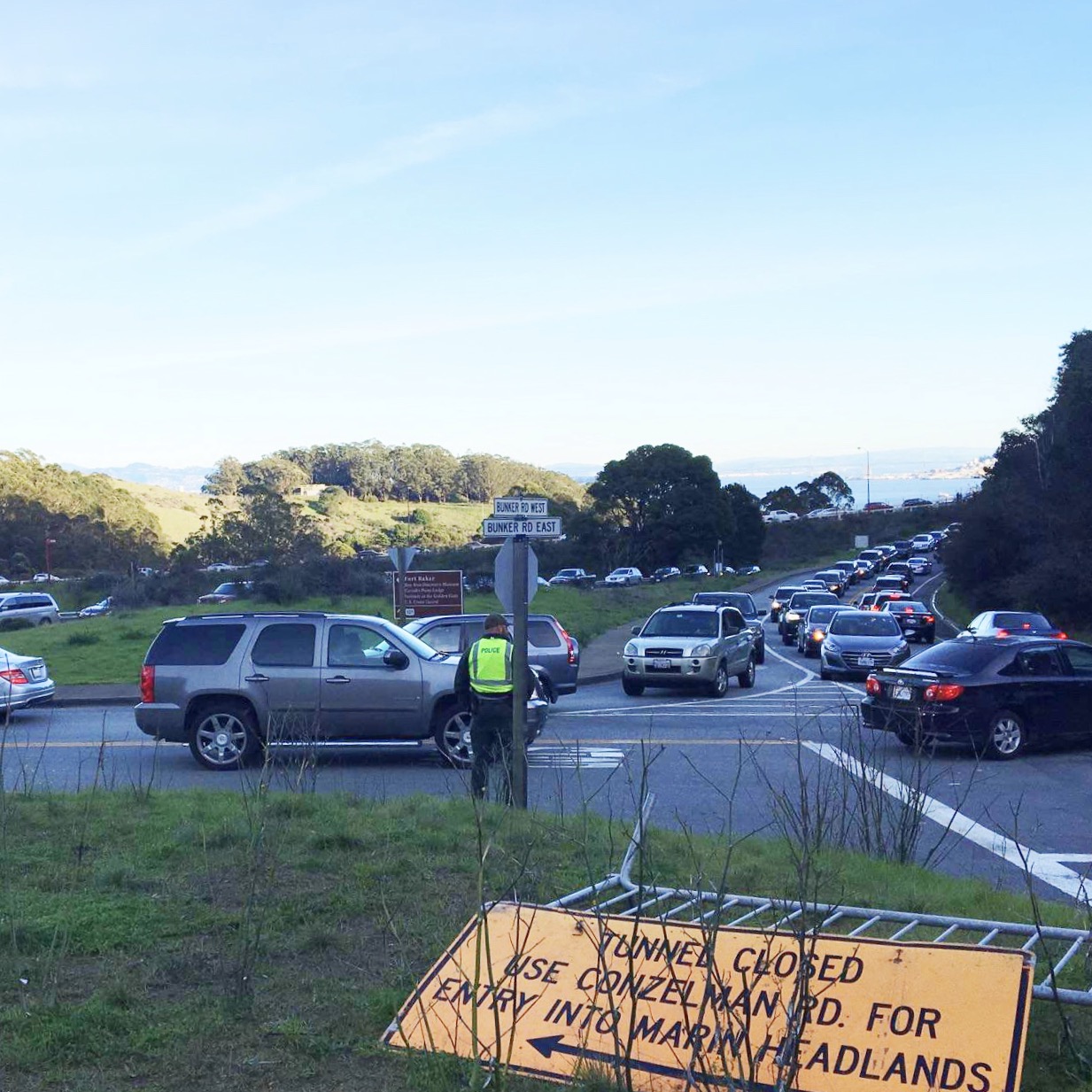 congestion at Marin Headlands tunnel a line of cars