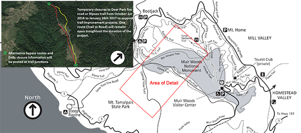 map of Dipsea Trail detour