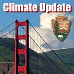 Climate update logo showing Golden Gate Bridge, clouds and NPS arrowhead