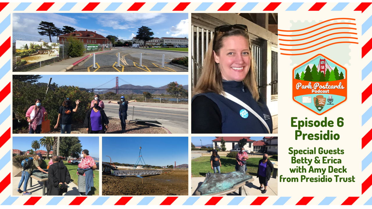 Virtual Park Postcard with grid of photos including Amy Deck, Presidio, Rafiki Coalition.