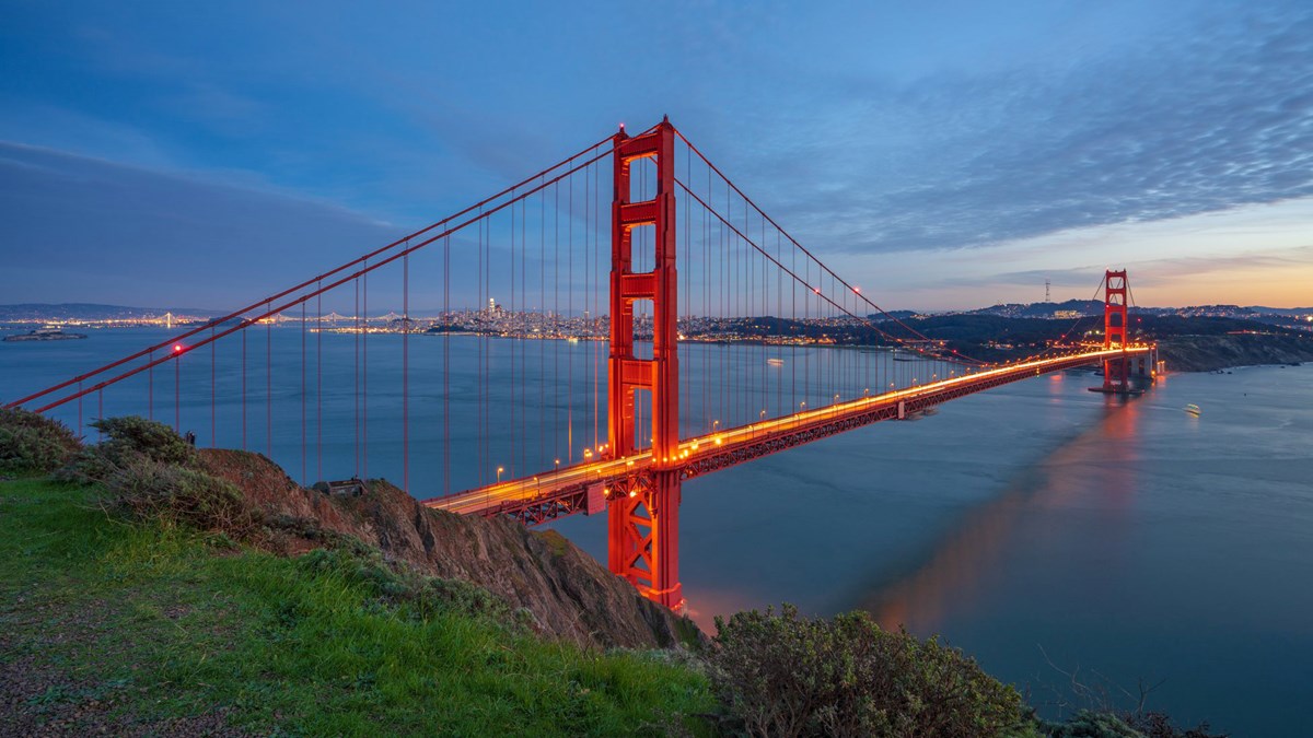 GG Bridge by Daniel Gallo Golden gate bridge at dusk from marin headlands hawk hill