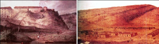 Fort Snelling, Minnesota 1819 on the left and Fort Defiance, New Mexico 1851 ont the right