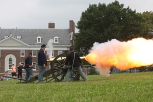 Members of the PA Light Artillery conduct a cannon firing demonstration for Civil War Weekend.