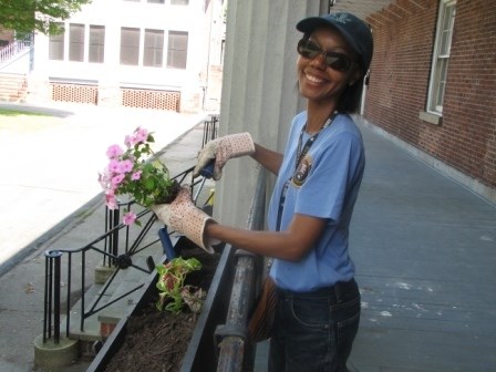 National Park Service Volunteer Rhonda de Freitas plants flowers in the Fort Jay flowerboxes. National Park Service Volunteer Rhonda de Freitas plants flowers in the Fort Jay flowerboxes.