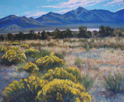 Mike Hess painting - rabbitbrush and range
