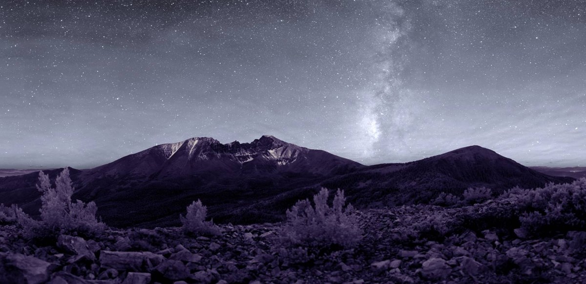 Jeff Davis Peak and Wheeler Peak illuminated by the light of the Milky Way. Jeff Davis Peak and Wheeler Peak illuminated by the light of the Milky Way.