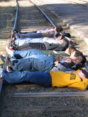 Students taking a break during the Rails and Tales program.