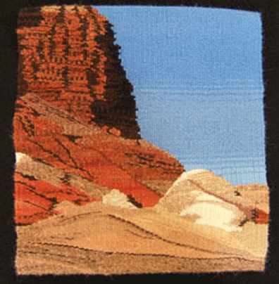 handwoven tapestry inspired by digital photos taken on a hike at Vermillion Cliffs in northern Arizona; by Lyn Hart