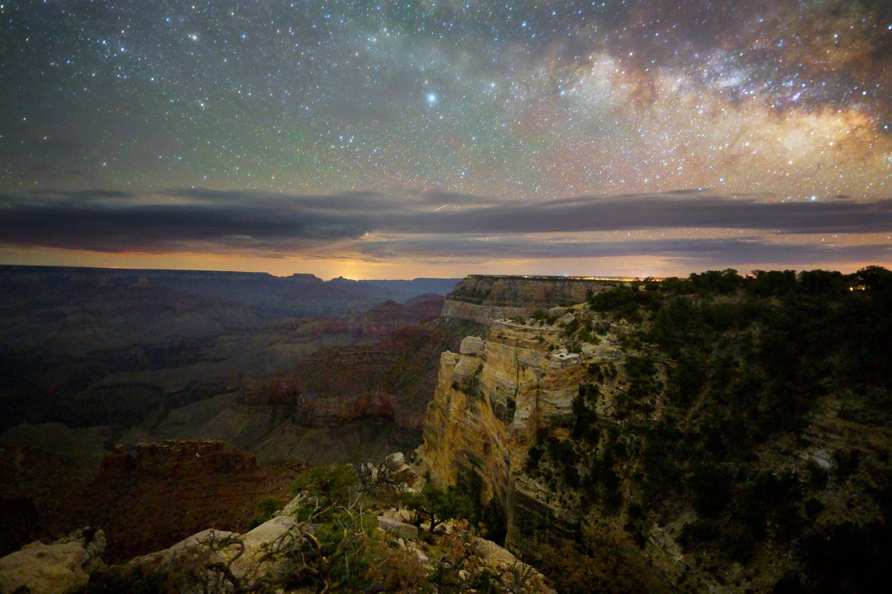 A star filled sky over the Grand Canyon