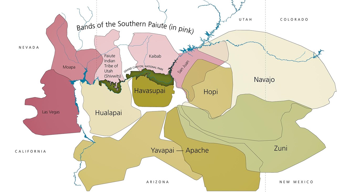 An image of map that shows the region surrounding Grand Canyon, which is shown in dark green.