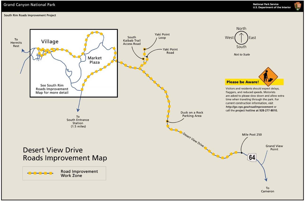 map of desert view drive showing construction areas