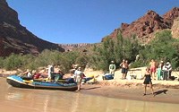 Boaters setting up camp.