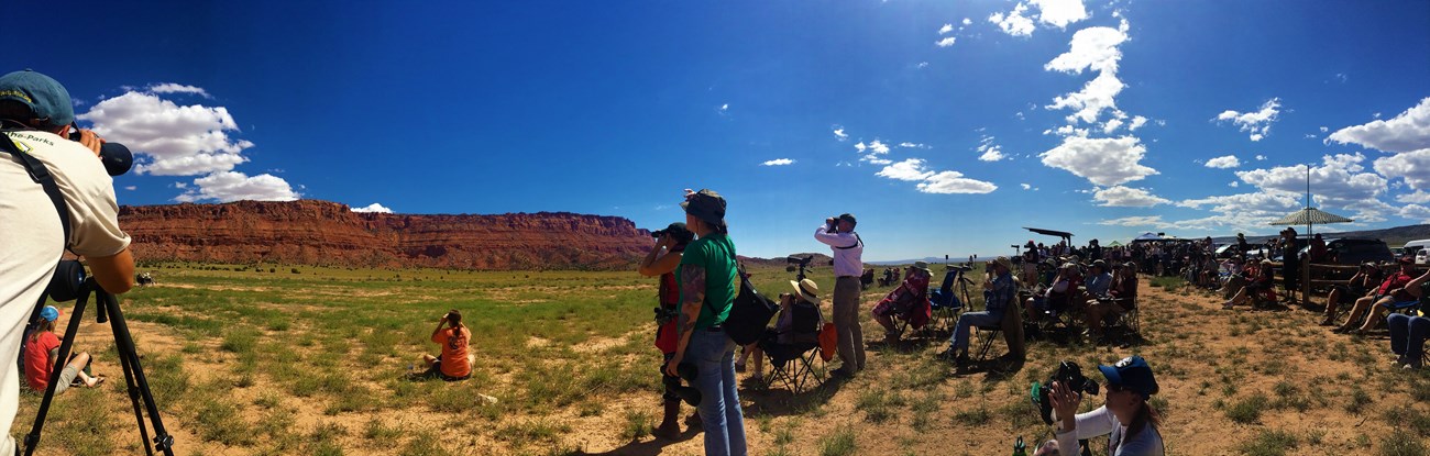 Crowds watch Vermillion Cliffs from afar waiting for the release of condors.