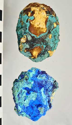 Left Parnite & Other -- Right Azurite & Malachite & Cyanotrichite