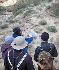 Participants monitoring an archeology site on the blitz trip, February 2010.