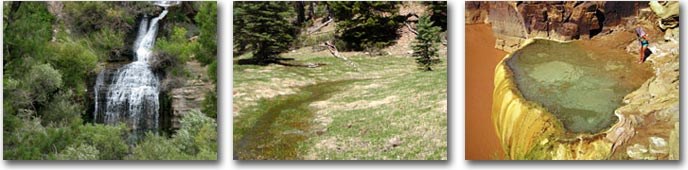 three grand canyon springs, from left to right: roaring springs, robber's roost, pumpkin spring